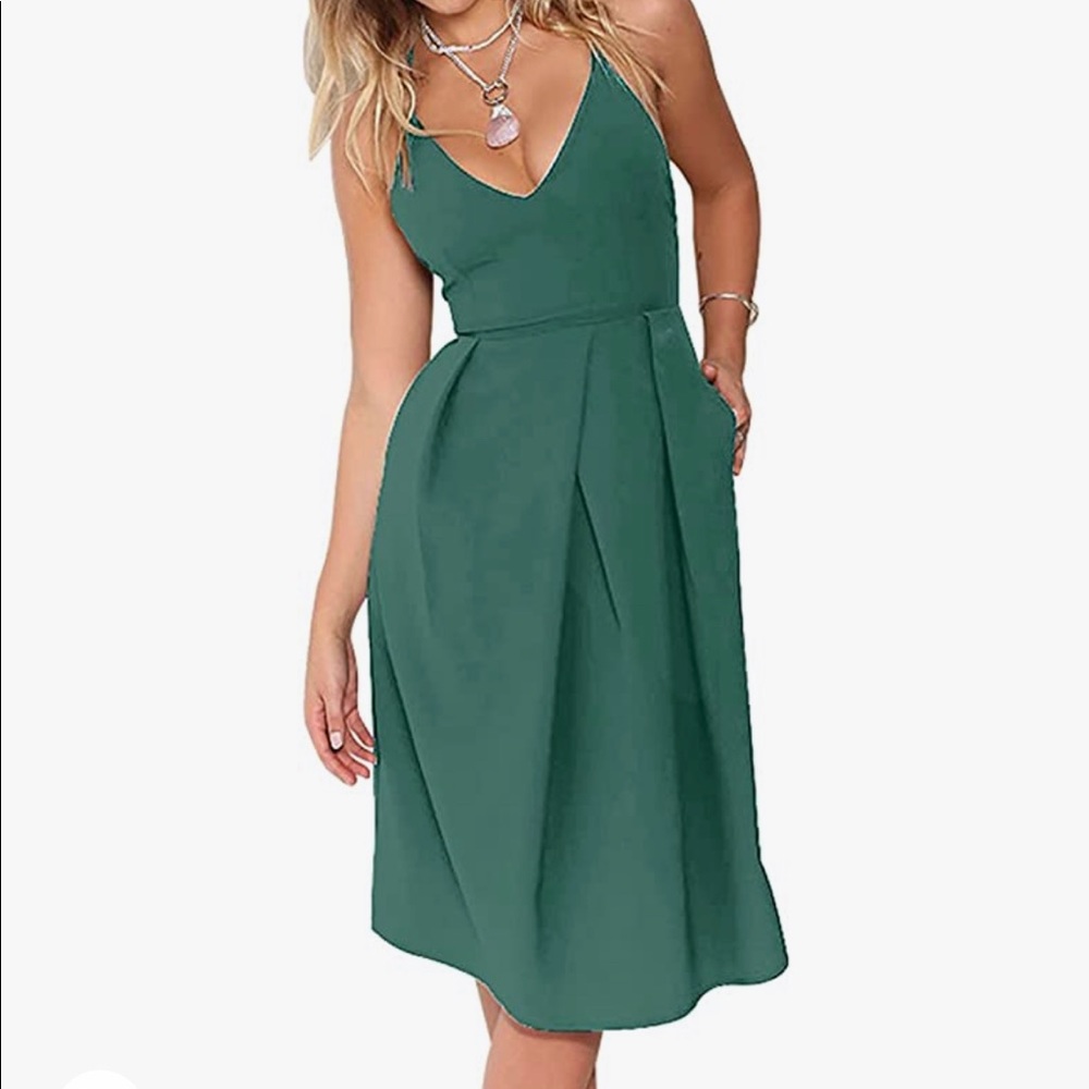 Eliacher Women's Deep V Neck Adjustable Spaghetti Straps Summer Dress